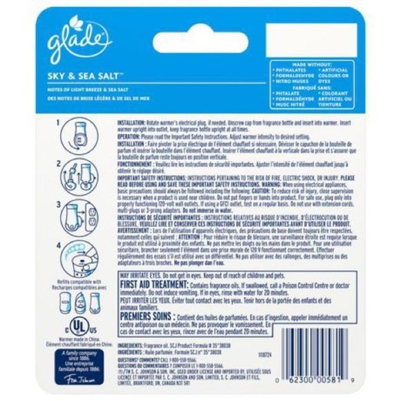 Glade plugIns sky & sea salt air freshener scented oil 2 warmers 2 refills NEW - Picture 5 of 6